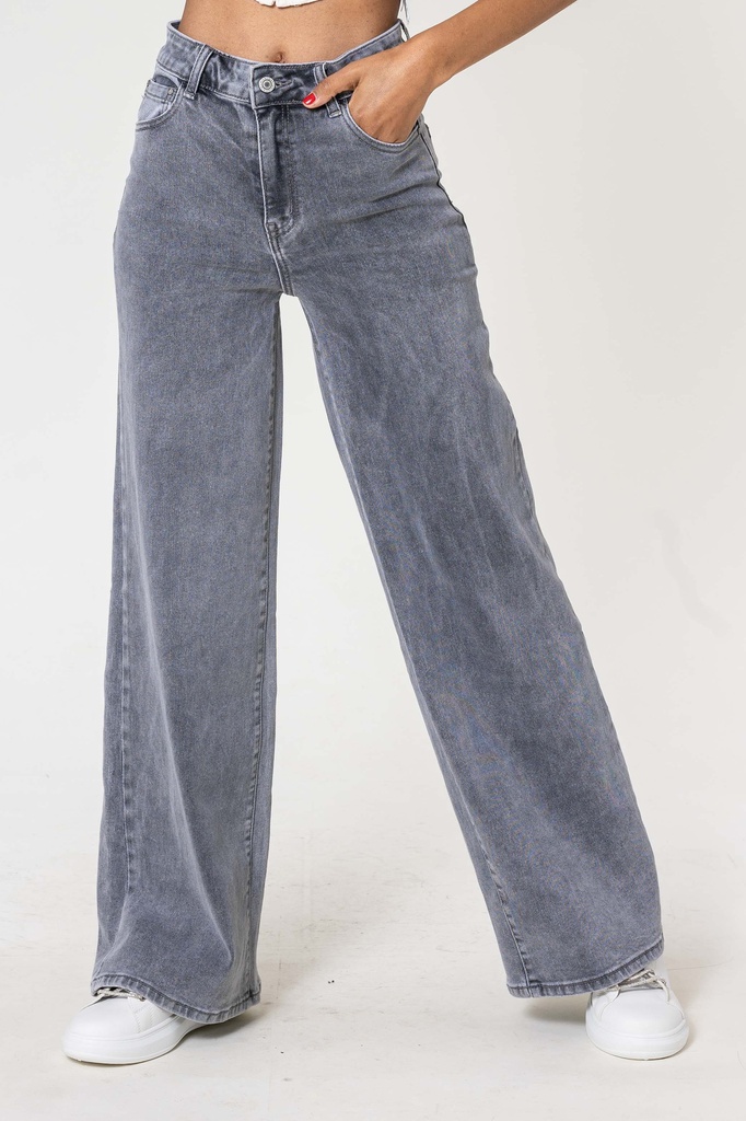 [YY300-7-gris-36] Jeans wide leg uni taille haute - Nathalie - Gris (36)