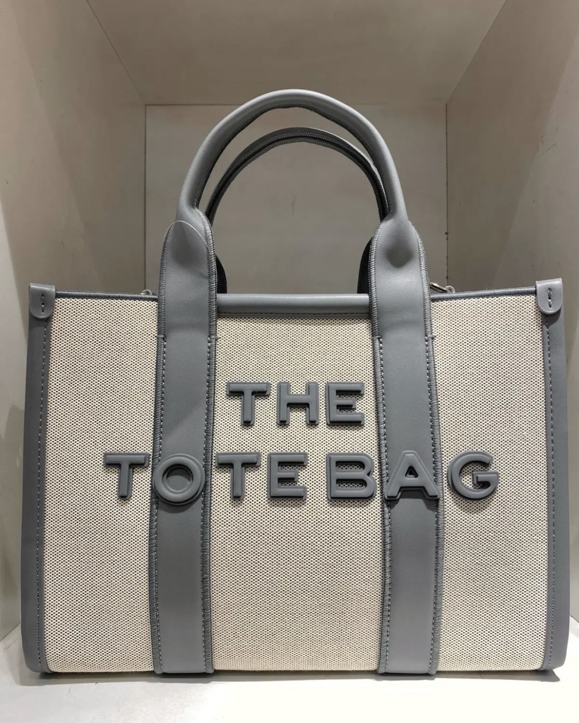 Sac cabas bi-matière Canva simili - The Tote Bag - beige et gris