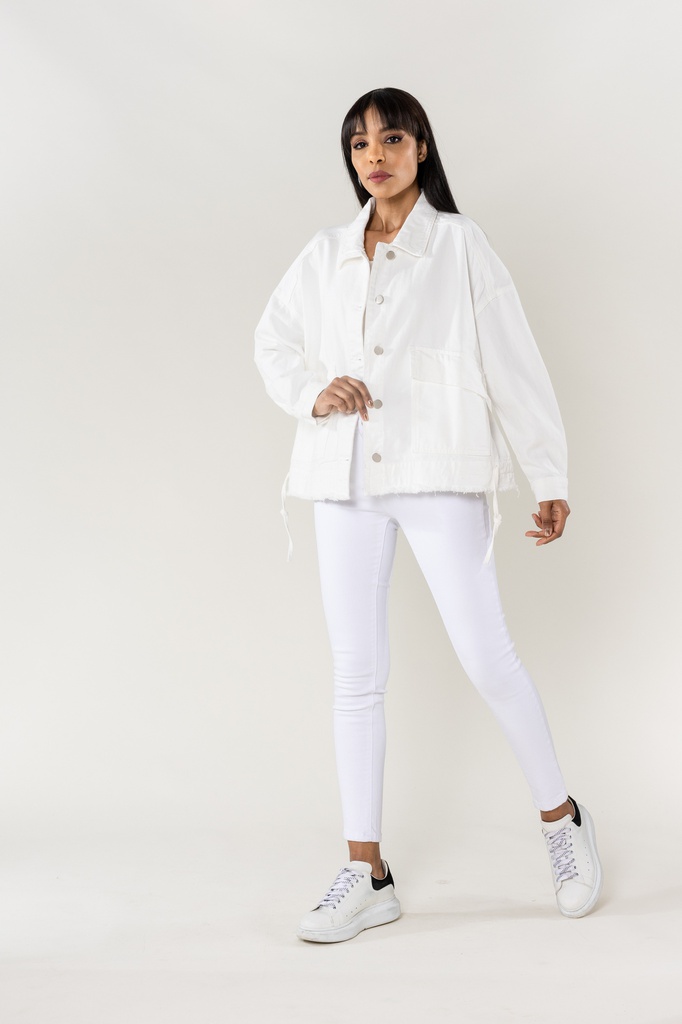 [S562-2-blanc-L] Veste en jeans oversized - Zoé - blanc (L)