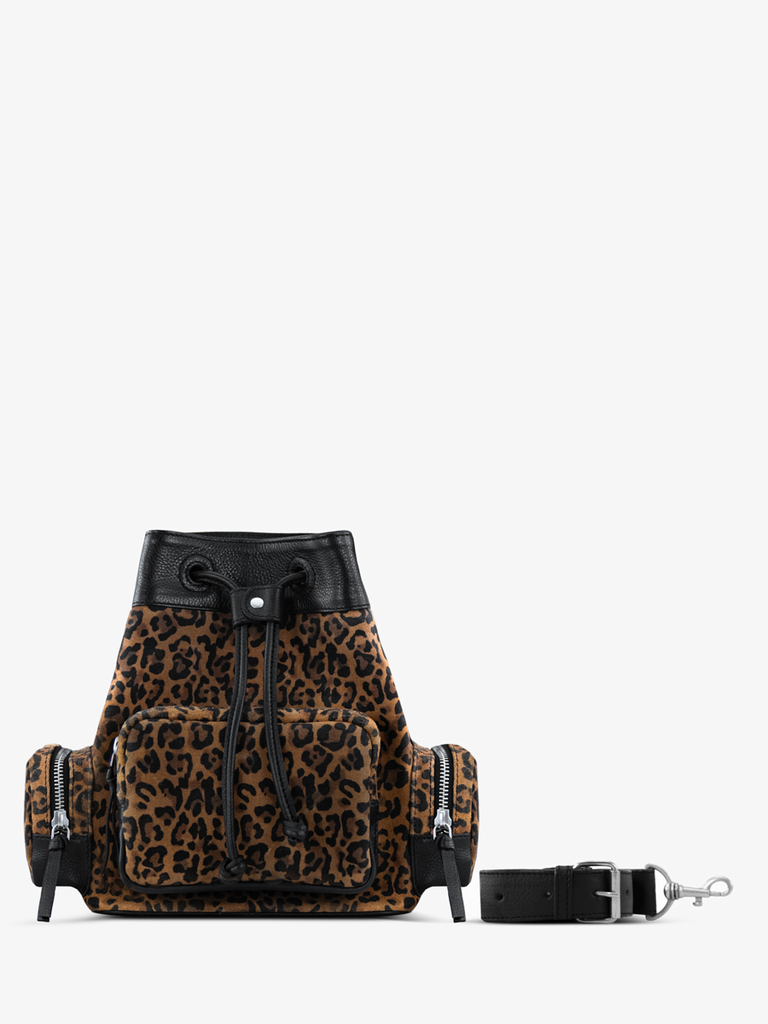 [leseau90-leo-noir] SAC SEAU CUIR LÉOPARD NOIR UNISEXE LESEAU 90'S LÉOPARD - NOIR