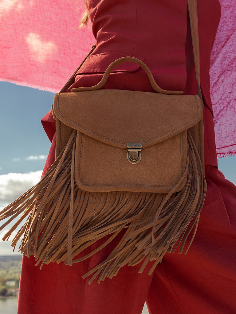 [George-folk-havane] SAC À MAIN À FRANGES CUIR MARRON FEMME MADEMOISELLE GEORGE FOLK - HAVANE