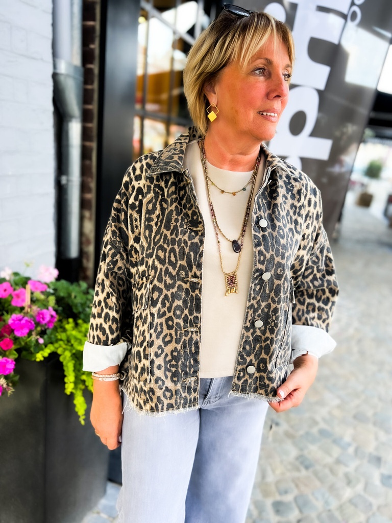 Veste en jeans oversized - Zoé - léopard beige