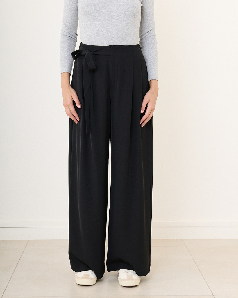 [D7004-noir-L] Pantalon de tailleur à nouer avec élastique au dos - Tara - noir (L)