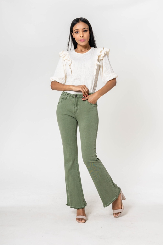 [J230-kaki-36] Jeans bootcut effiloché - Océane - Kaki (36)