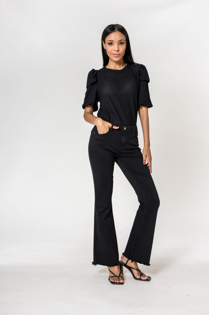 [J230-noir-36] Jeans bootcut effiloché - Océane - Noir (36)