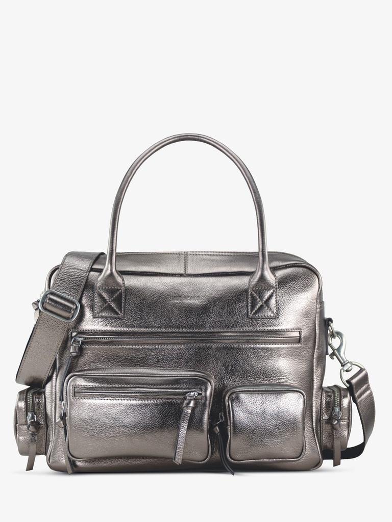 [PM-dandy90-acier] Sac cours multipoches cuir pour femme LeDandy 90's - Acier