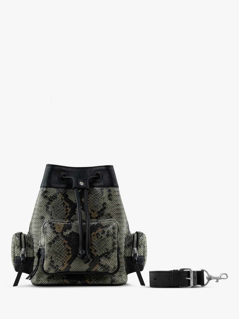 [pm-seau-gris-noir] SAC SEAU CUIR NOIR UNISEXE - Paul Marius - LESEAU 90'S - Gris et noir