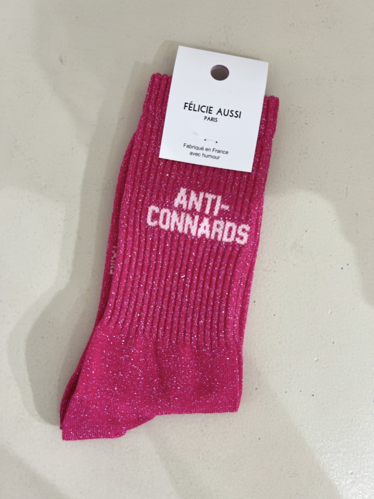 [5CHACNDPRF36] Chaussettes - Félicie Aussi - ANTI-CONNARDS paillettes rosefluo 36/40