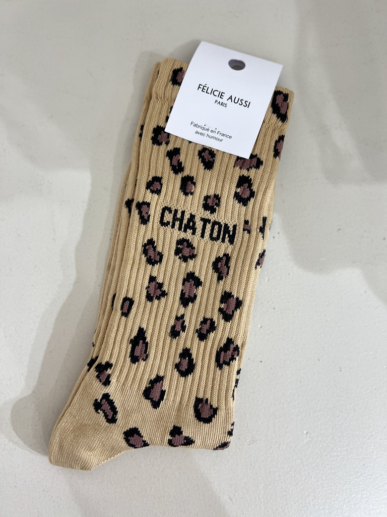 [5CHCTLEOS40] Chaussettes - Félicie Aussi - CHATON léopard sable 40/45