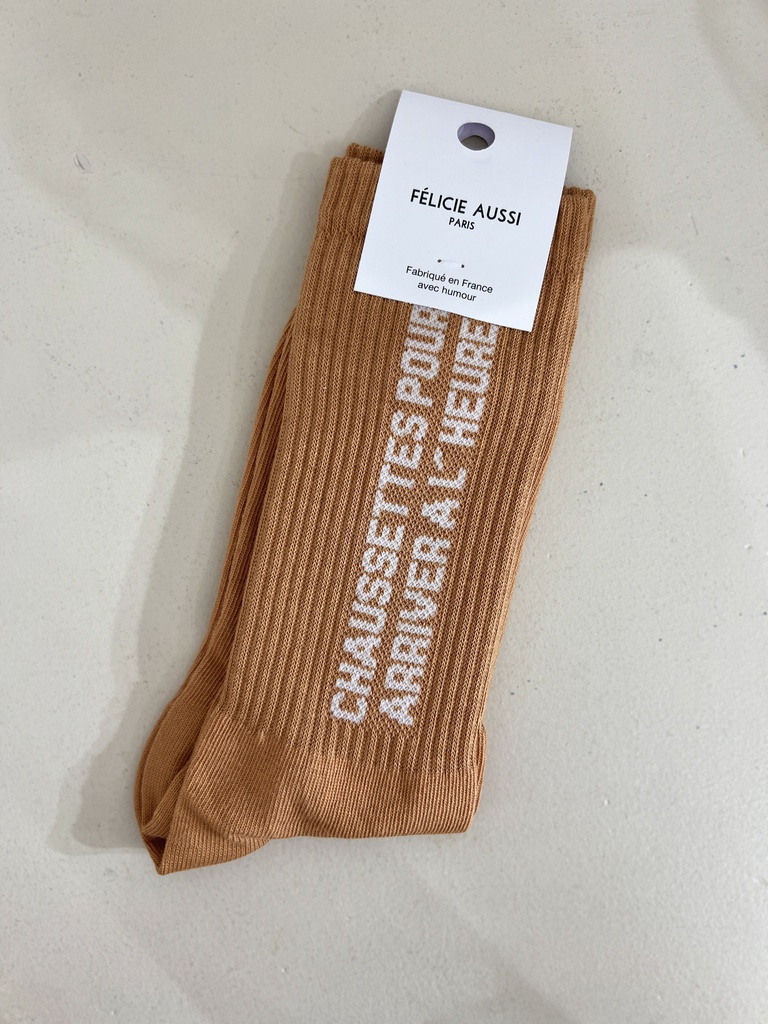 [5CHALHM36] Chaussettes - Félicie Aussi - ARRIVER A L'HEURE marron 36/40