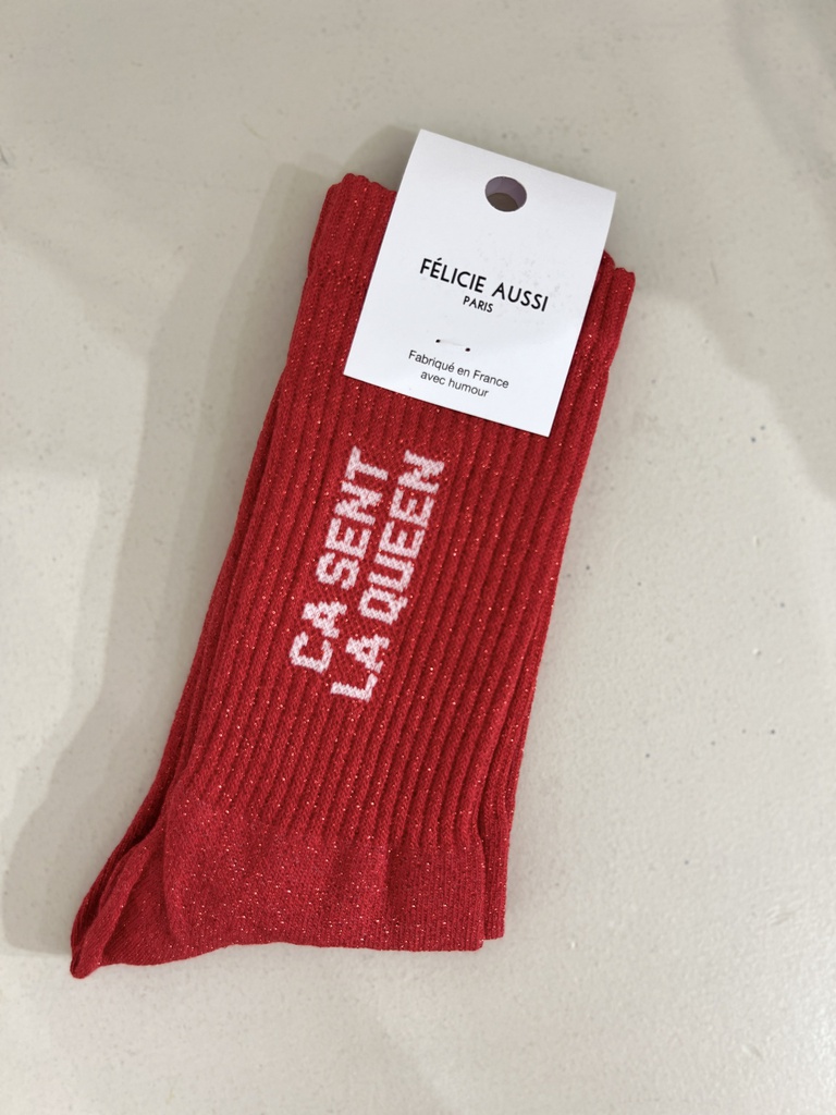 [5CHCSQPR36] Chaussettes - Félicie Aussi - CA SENT LA QUEEN paillettes rouge 36/40