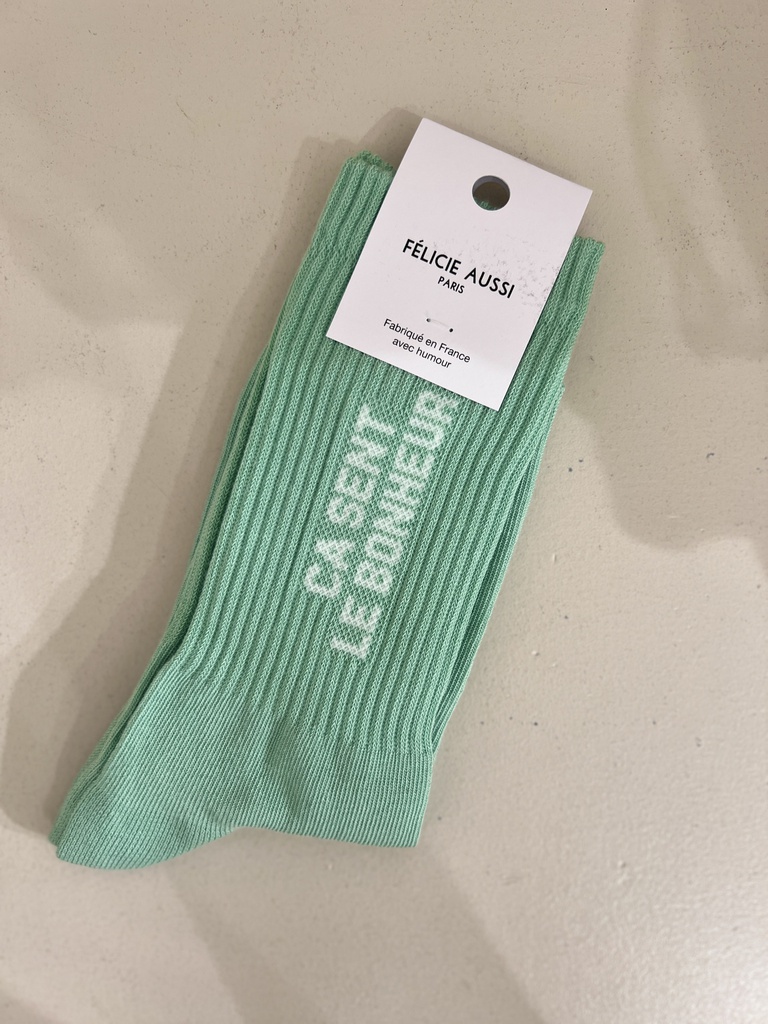 [5CHCSBLI36] Chaussettes - Félicie Aussi - CA SENT LE BONHEUR lichen 36/40