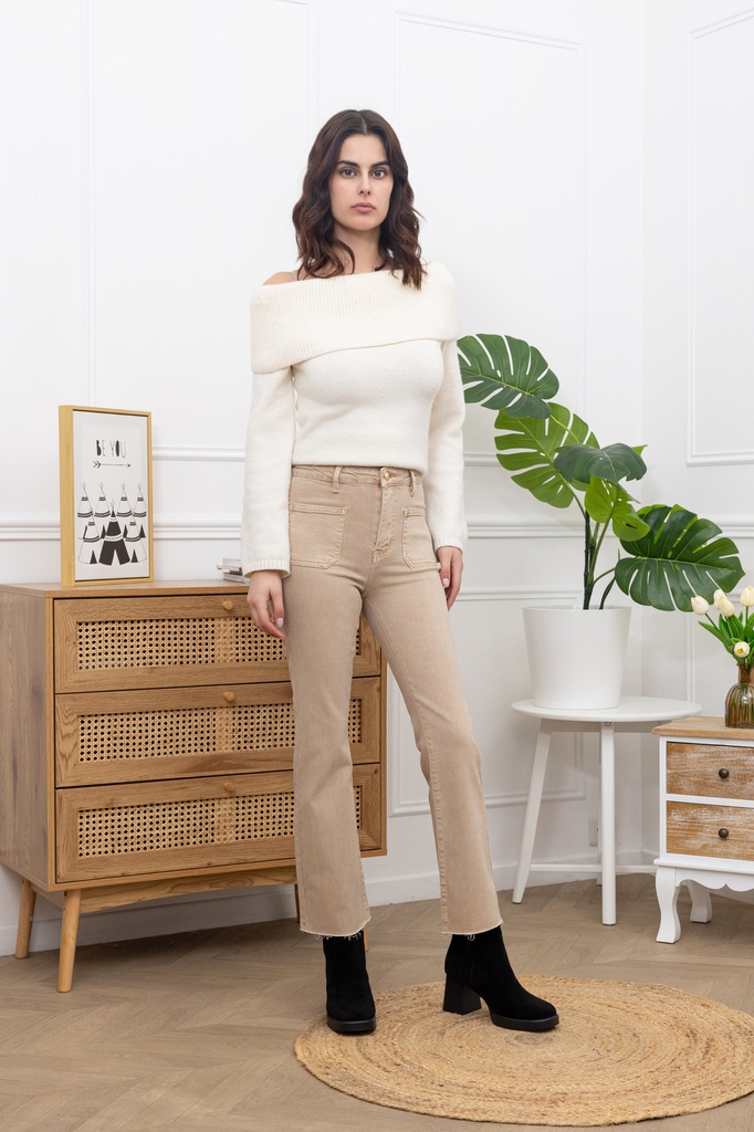 Jeans evasé coupe 3/4 - Détail poche - Nude