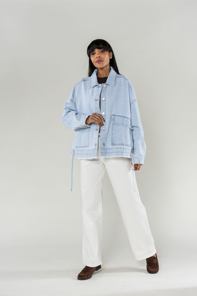 [S562-26-L] Veste en jeans oversized - Zoé - bleu très clair (L)