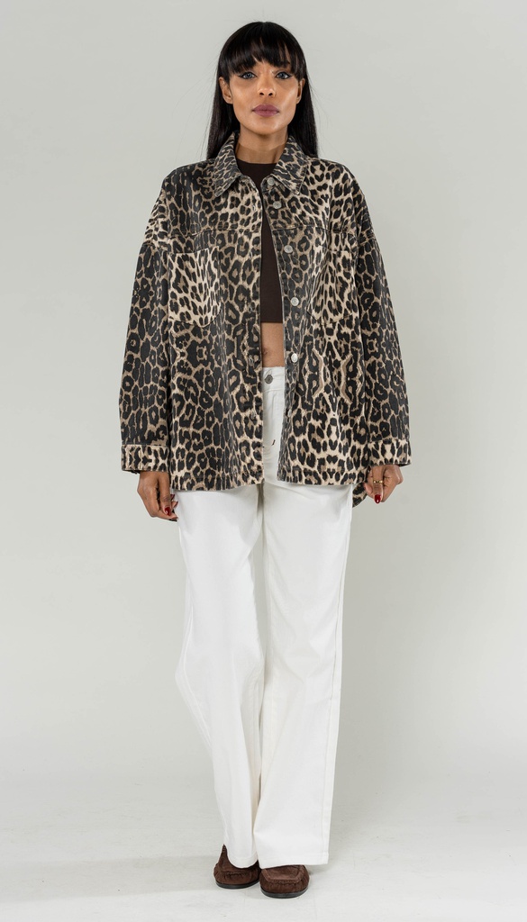 Surchemise en jeans oversized - Max - Léopard camel