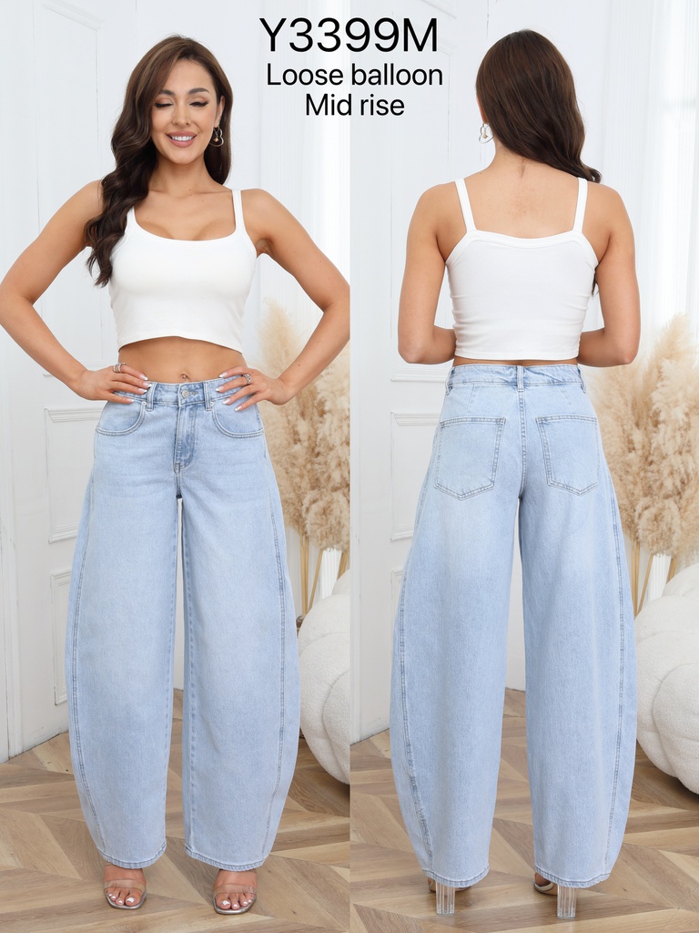 Jeans loose ballon mid rise - Brina - bleu clair