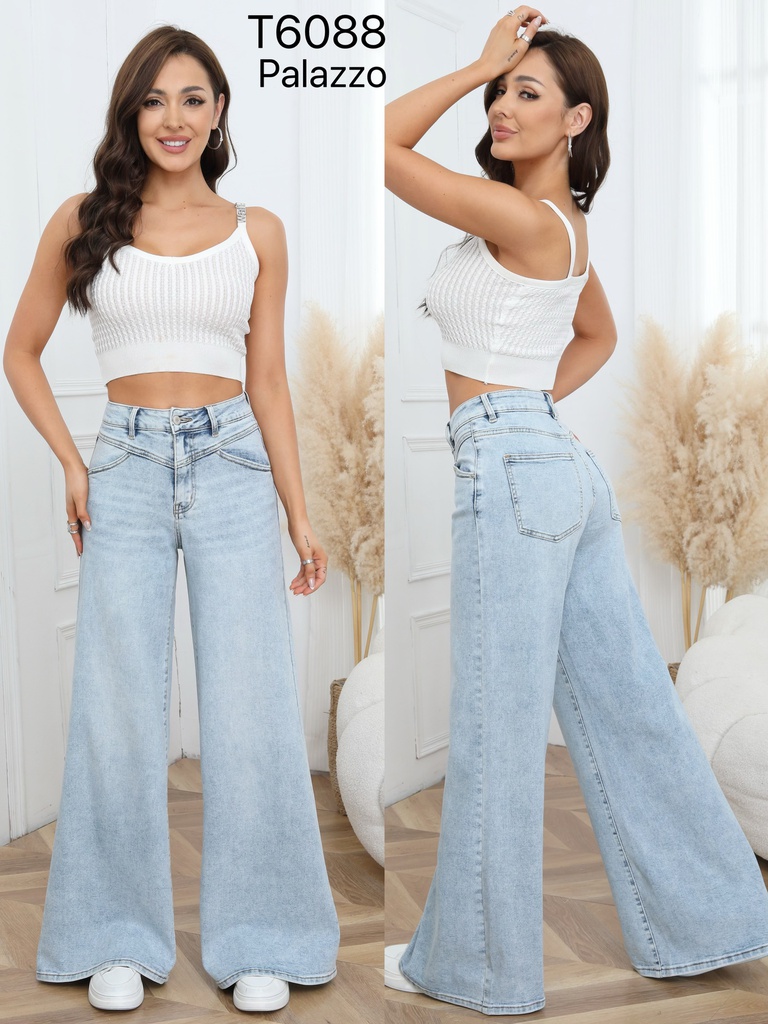 [T6088-50-L] Jeans palazzo - Clothilde - bleu clair (L)