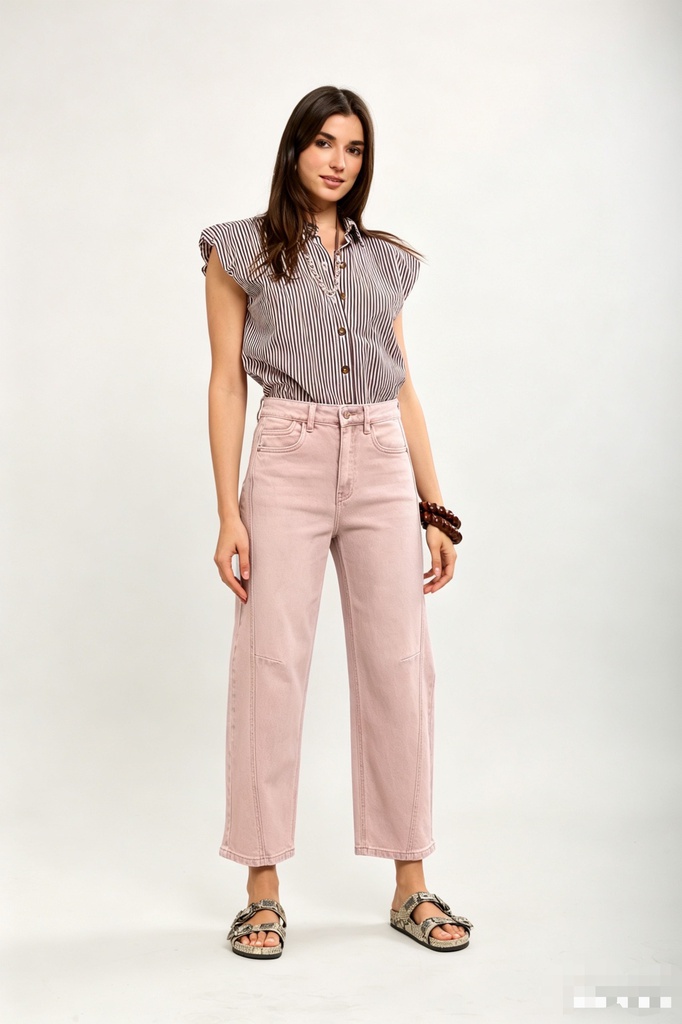 [L21550-4-L] Jeans coupe ballon - rose (L)