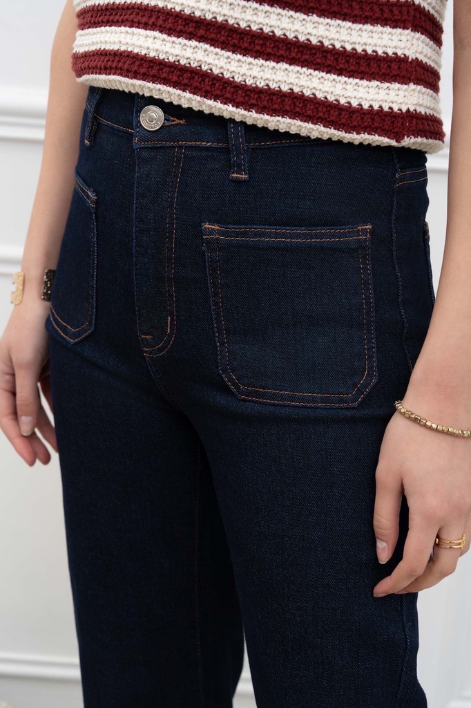 Jeans droit avec poches appliquées - Loris - bleu brut