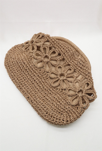 [SAC-3700002-brun] Sac pochette - Raphia fleurs - brun