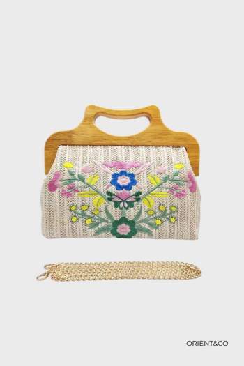 [SAC--blanc] Sac en coton brodé coloré - Zoé - beige