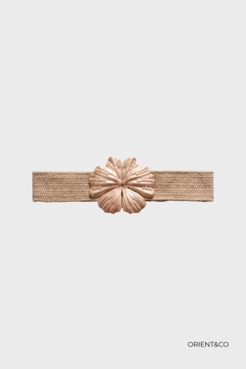Ceinture élastique raphia - Fleur - taupe
