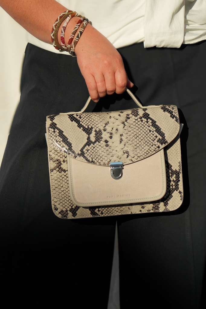 [PM-george-galet] Sac à main cuir noir - Paul Marius - Mademoiselle George Python - Galet