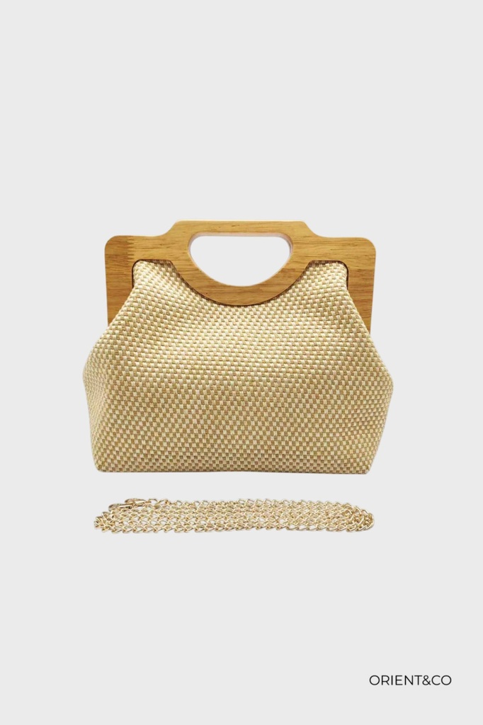 [SAC-FF27467-beige] San à main en rafia avec anse en bois - Beige