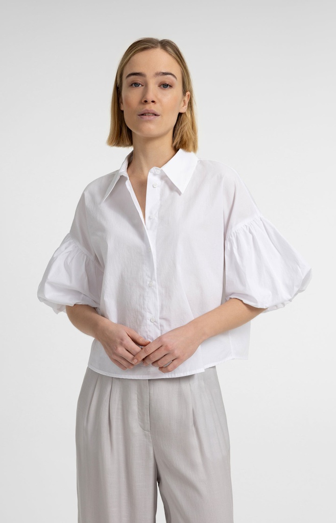 [01-201223-606-purewhite-36] Chemise à manches ballon volumineuses et col chemise - YAYA - Pure White (36)