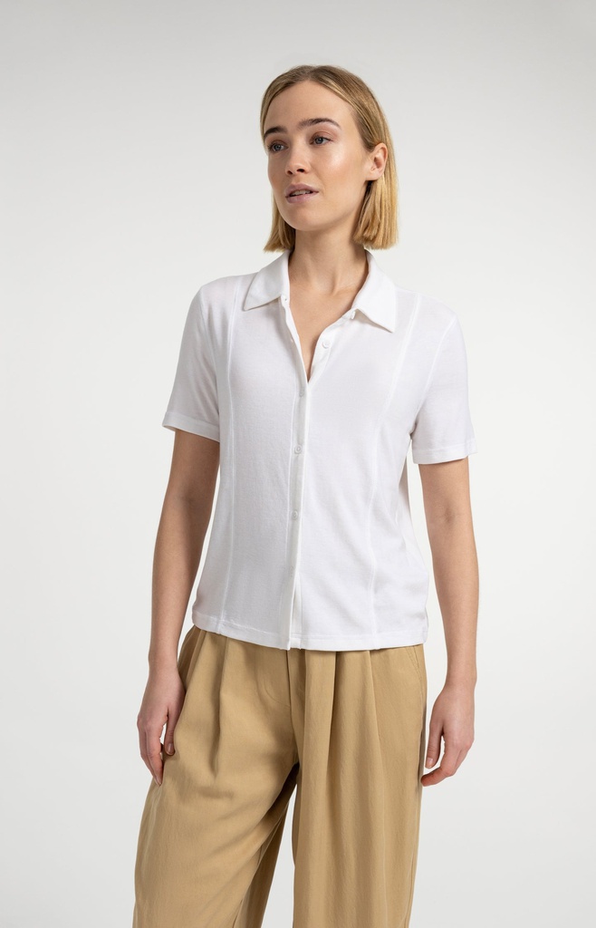 [01-209227-606-purewhite-L] Chemise en jersey, manches courtes, coutures apparentes - YAYA - Pure White (L)