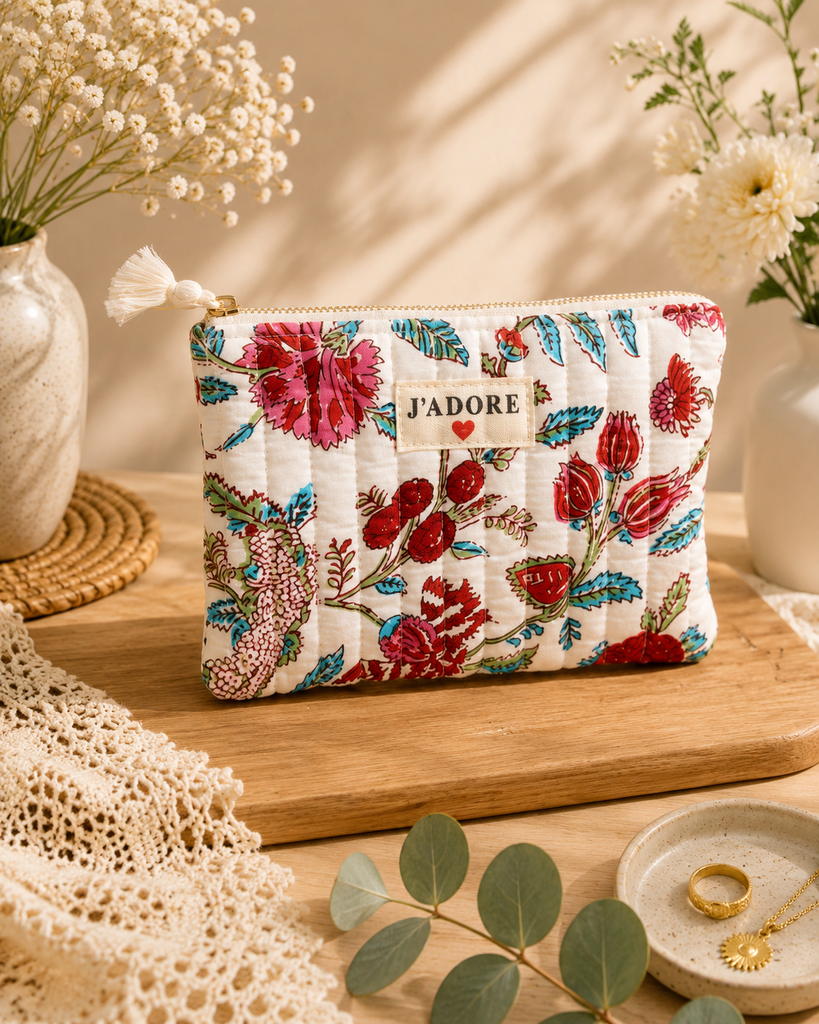 [POCH-AU33444-fleuris-multi] Pochette - J'adore - Motifs Fleuris - Multi