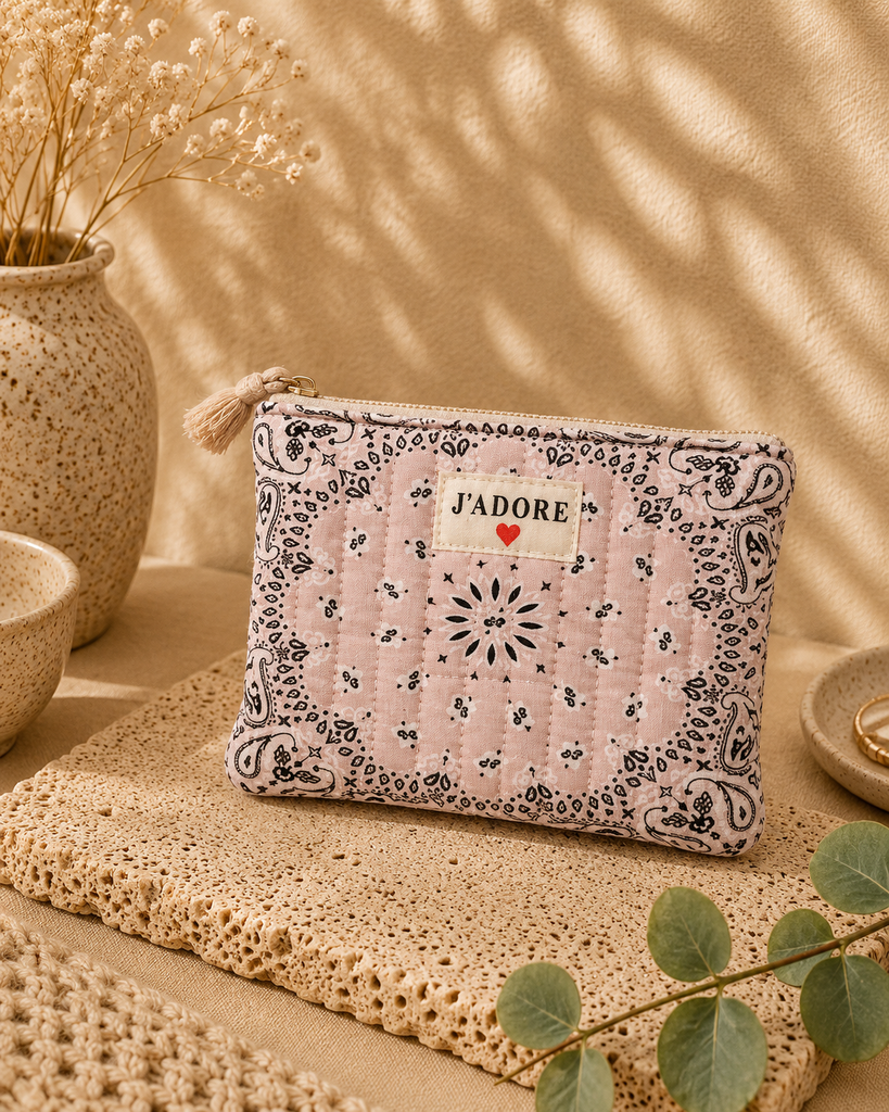 Pochette en coton - J'adore - Bandana taupe