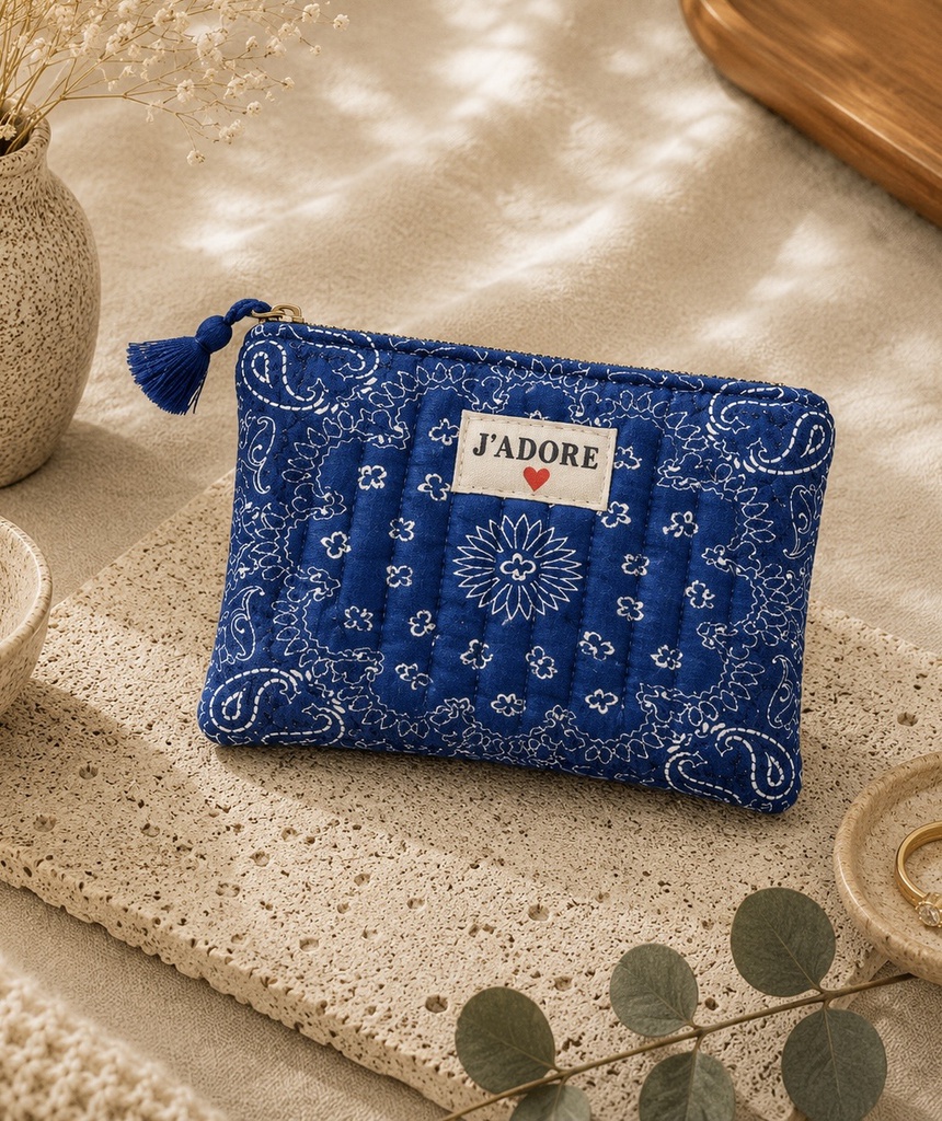 [POCH-AU33457-marine] Pochette en coton - J'adore - Bandana Bleu marine