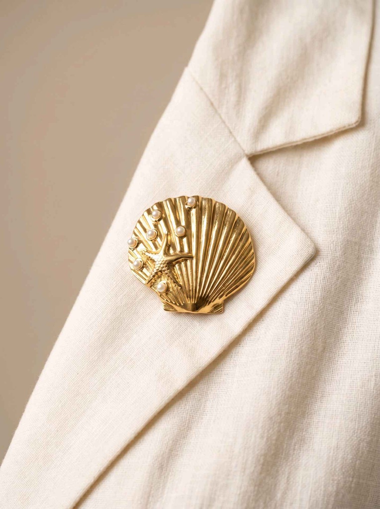 [47184-BROCHE-COQUILLAGE-OR] Broche en acier - Coquillage - Doré
