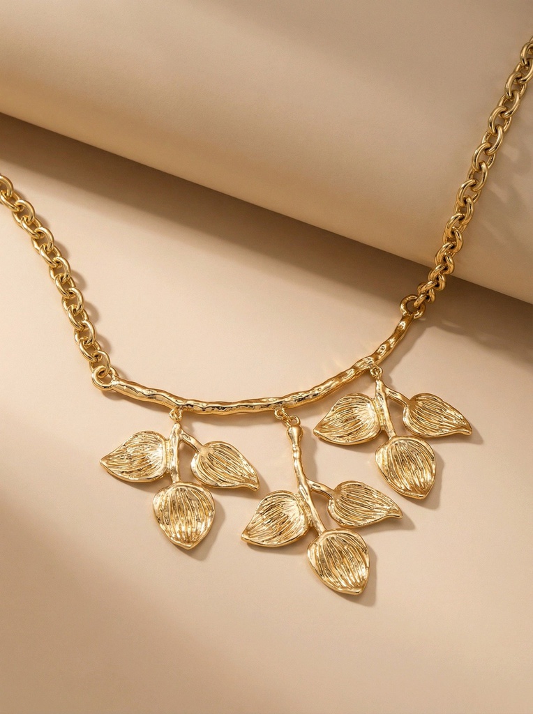 [46895-COLLIER-EDEN-OR] Collier en acier - Branche d'Eden - Doré