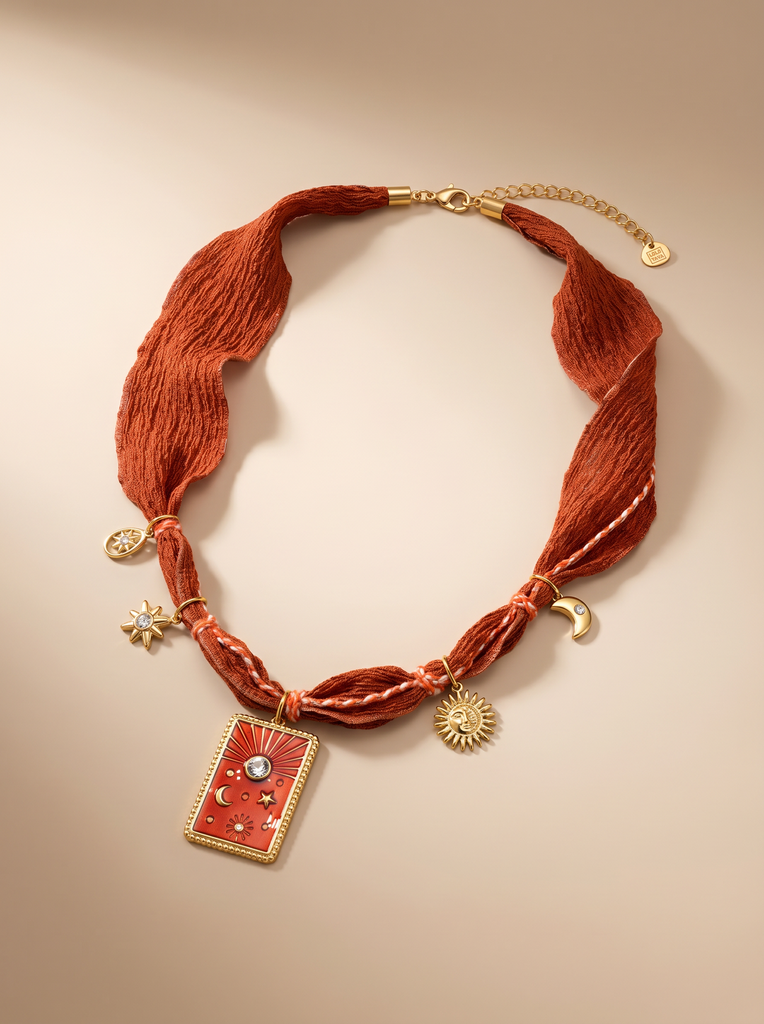[46465CO-COLLIER-NIGHT-ROUGE] Collier en tissu avec charm nuit - Night - Rouge