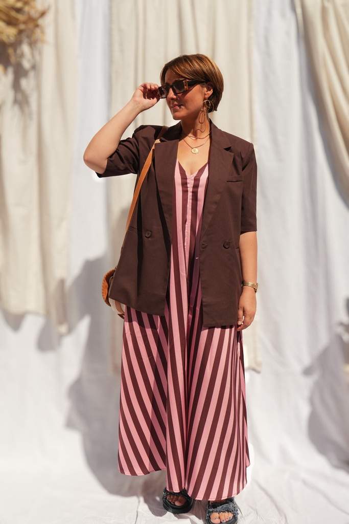 [ZP1376-marron-L] Blazer à manches courtes - Marron (L)