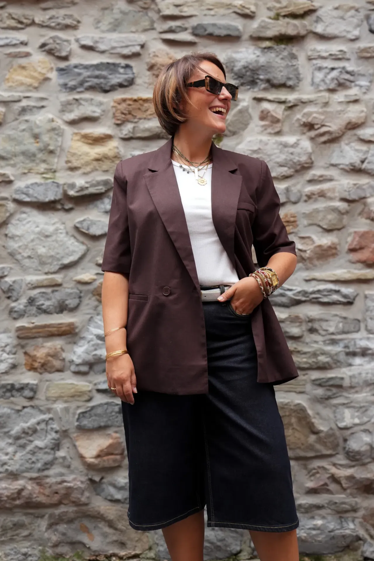 Blazer à manches courtes - Marron