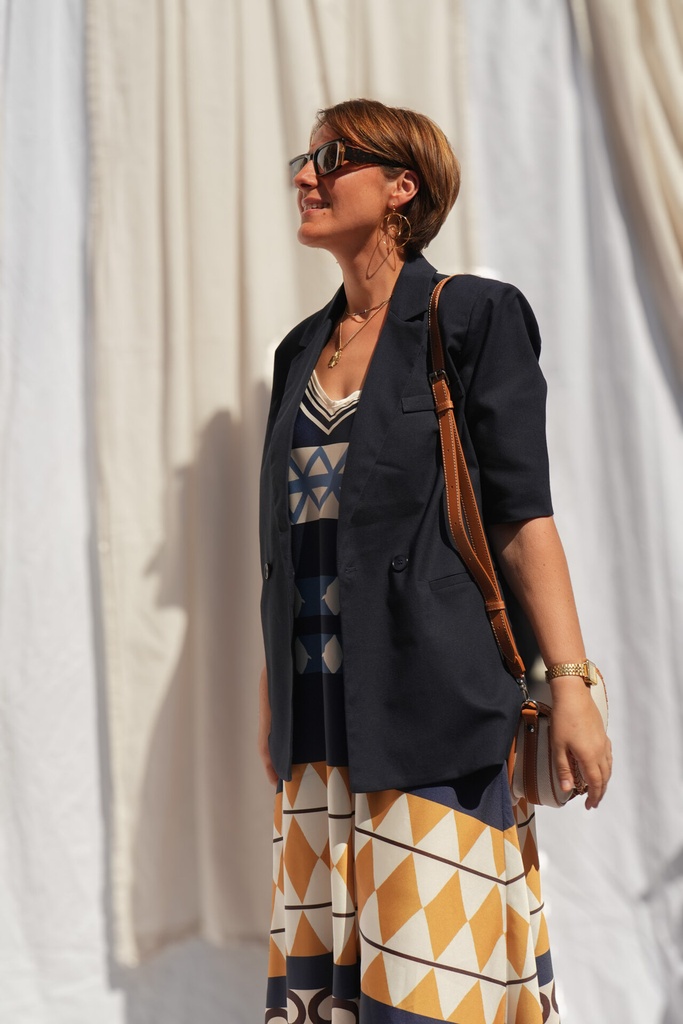 [ZP1376-marine-l] Blazer à manches courtes - Bleu Marine (L)