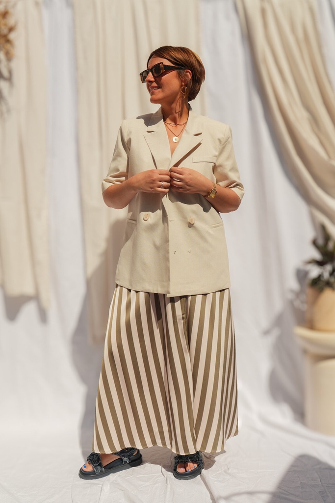 [ZP1376-beige-L] Blazer à manches courtes - Beige (L)