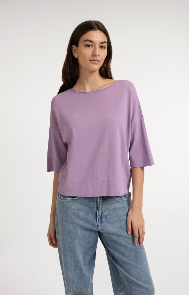 T-shirt oversize, col bateau, en maille fine - YAYA - Lavender Mist Purple