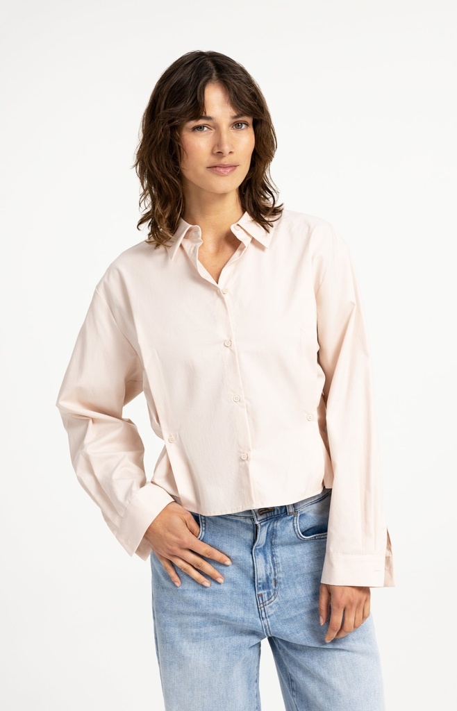 [01-201240-608-almondpeachpink-36] Chemisier en popeline à taille ajustable et manches longues - YAYA - Almond Peach Pink (36)