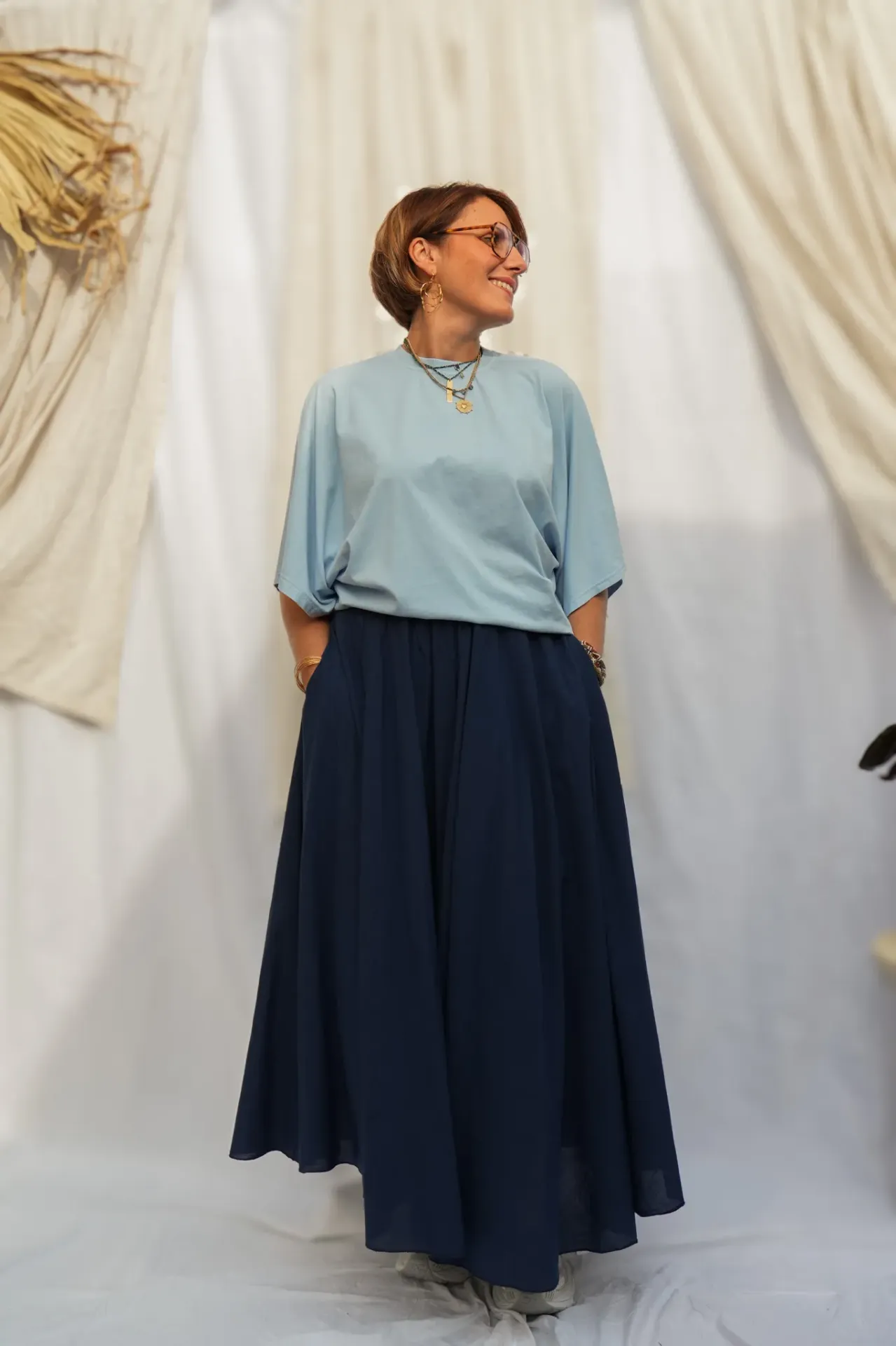 Maxi jupe voile de coton - Indigo
