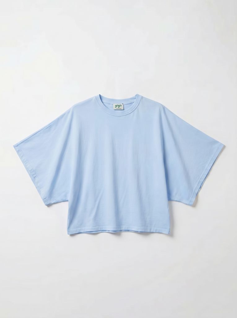 T-shirt court manches drapées - Bleu Zen