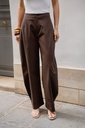 Pantalon large à pinces taille haute - Café