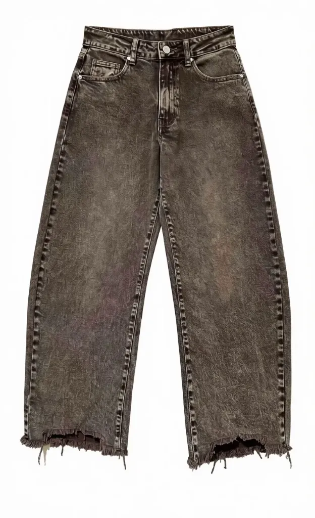 Jean barrel cropped à ourlet effrangé - Brun délavé