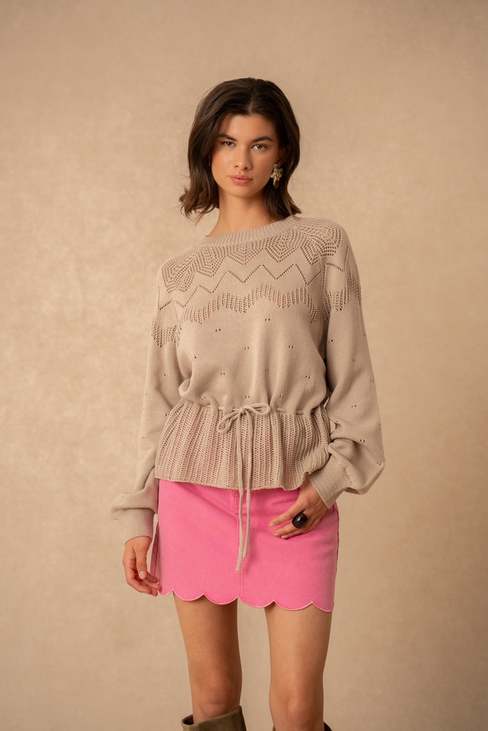 Pull ajouré à cordon - Taupe