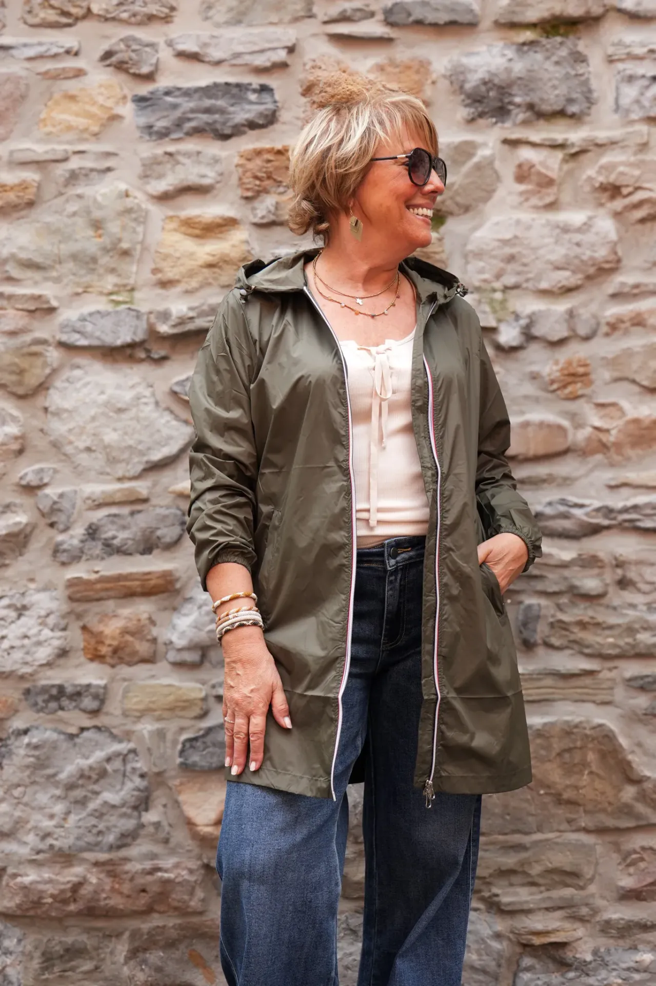 Imperméable long à capuche - Kaki