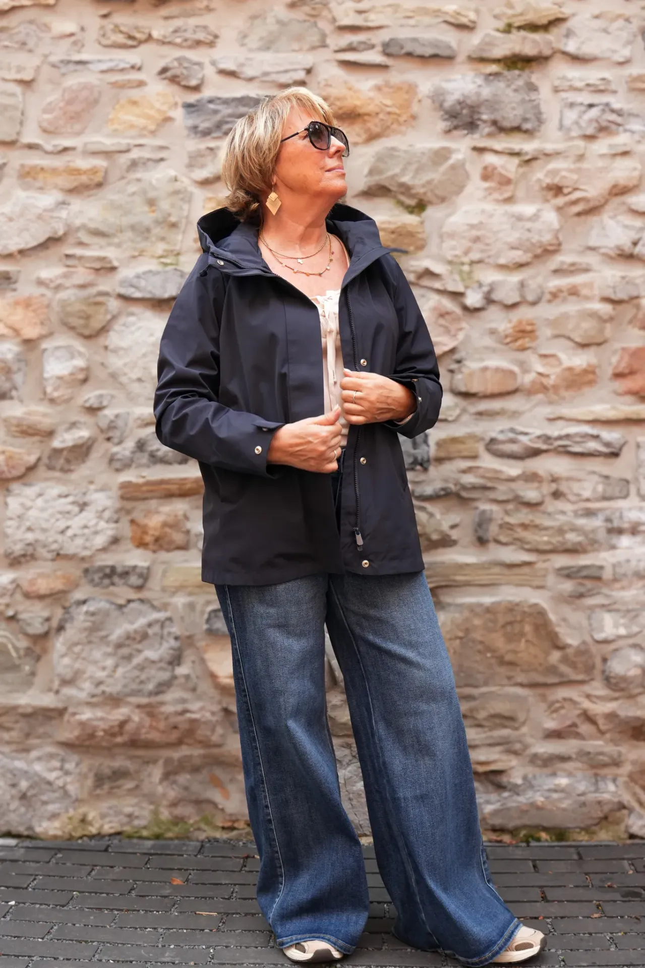 Veste imperméable à col montant - Marine
