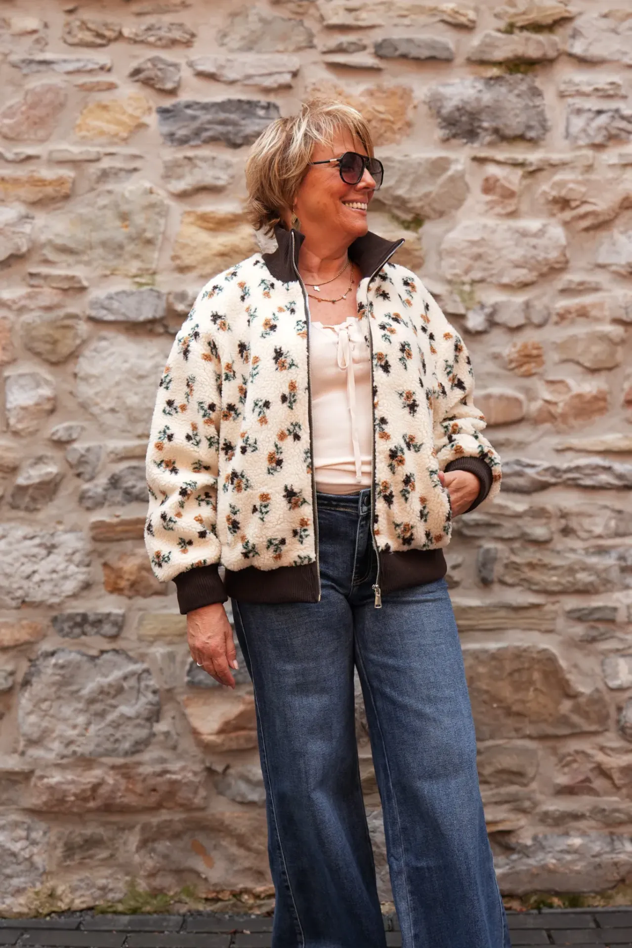Veste teddy à motif - Beige